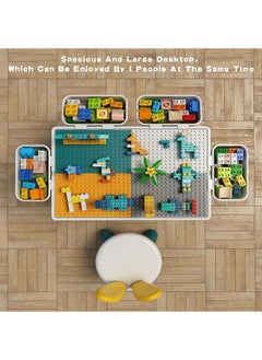 BUPY Kids Multi-Functional Educational Block Table and 1 Chair Set (Include 300pcs building blocks) -  Kids Multi Activity Building Block Table Toy with 4 Storage Boxes, Kids Study Table and Chair  - Image 2