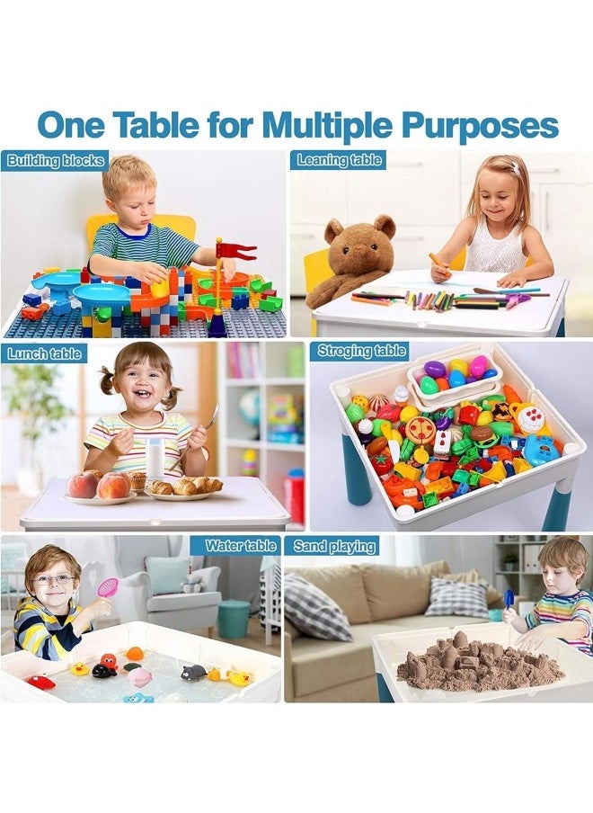 Kids Multi-Functional Educational Block Table and 1 Chair Set (Include 300pcs building blocks) -  Kids Multi Activity Building Block Table Toy with 4 Storage Boxes, Kids Study Table and Chair