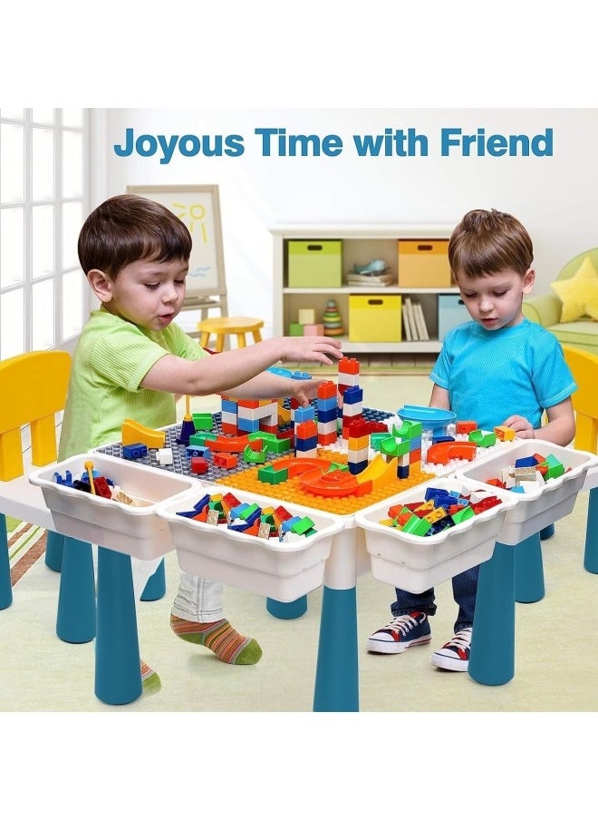 Kids Multi-Functional Educational Block Table and 1 Chair Set (Include 300pcs building blocks) -  Kids Multi Activity Building Block Table Toy with 4 Storage Boxes, Kids Study Table and Chair