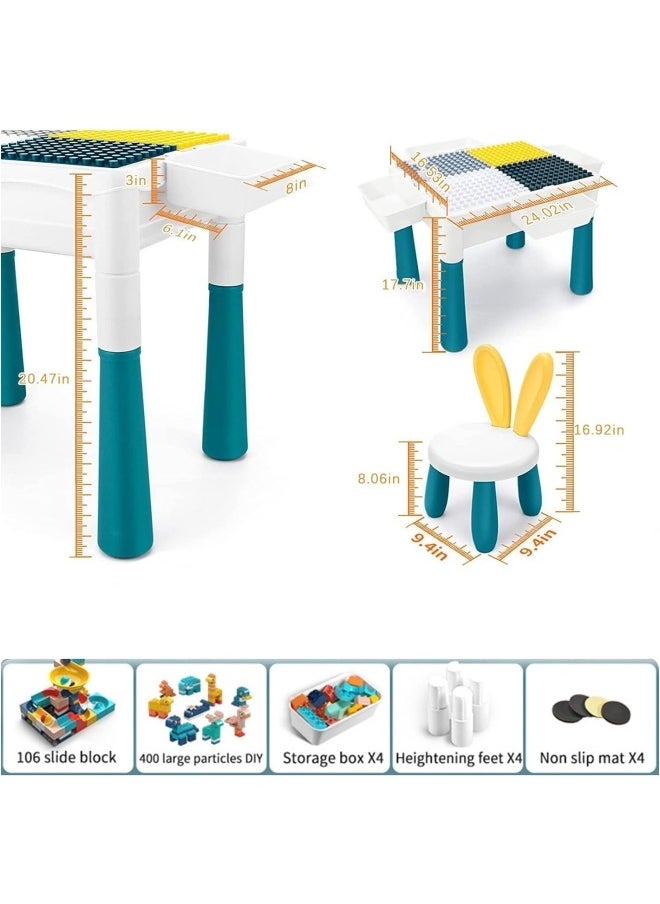 Kids Multi-Functional Educational Block Table and 1 Chair Set (Include 300pcs building blocks) -  Kids Multi Activity Building Block Table Toy with 4 Storage Boxes, Kids Study Table and Chair