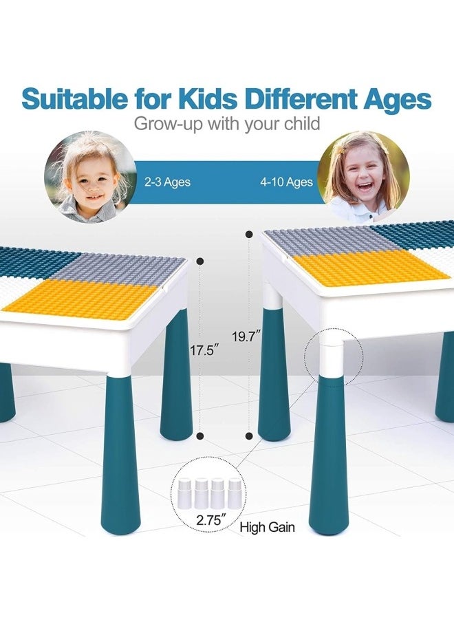 Kids Multi-Functional Educational Block Table and 1 Chair Set (Include 300pcs building blocks) -  Kids Multi Activity Building Block Table Toy with 4 Storage Boxes, Kids Study Table and Chair