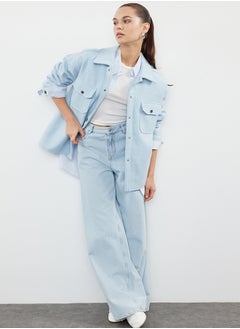 trendyol Blue Oversize Stamp Shacket Slim Jacket Coat TWOAW25MO00077  - Image 1