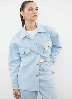 trendyol Blue Oversize Stamp Shacket Slim Jacket Coat TWOAW25MO00077  - Image 2