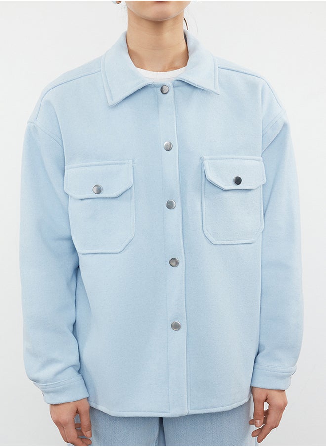 trendyol Blue Oversize Stamp Shacket Slim Jacket Coat TWOAW25MO00077  - Image 3