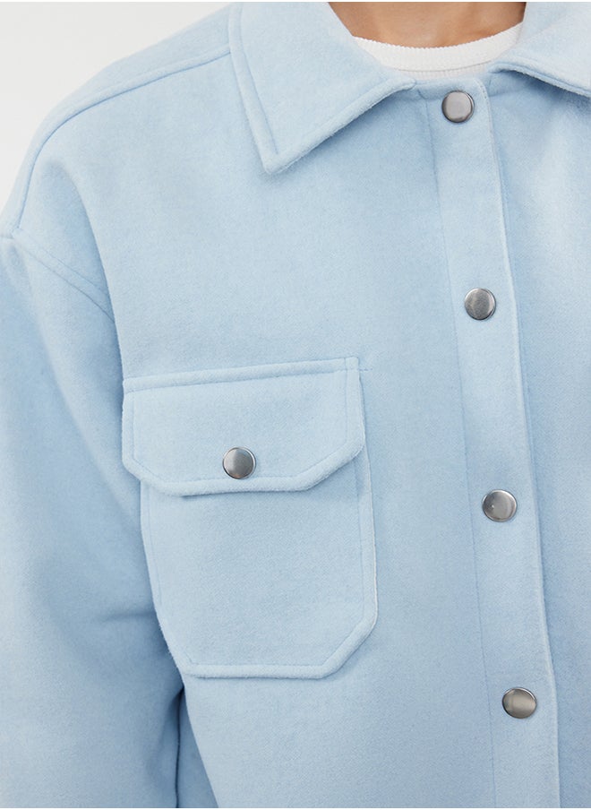 trendyol Blue Oversize Stamp Shacket Slim Jacket Coat TWOAW25MO00077  - Image 4