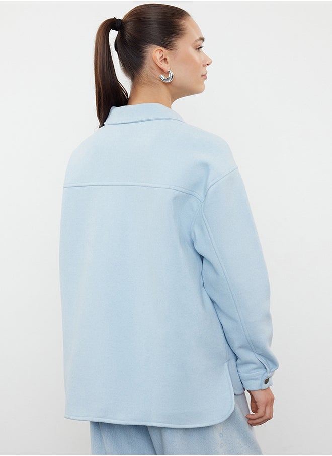 trendyol Blue Oversize Stamp Shacket Slim Jacket Coat TWOAW25MO00077  - Image 5