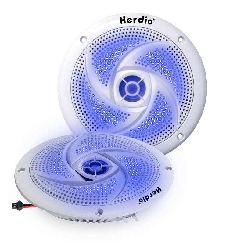 Herdio 4 Inch 80W Waterproof Marine Speakers 2 Way Weather Resistant with LED Lights and Low Profile Slim Style Suitable for Boat RV ATV UTV Golf Cart 1 Pair White - Image 2