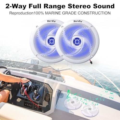 Herdio 4 Inch 80W Waterproof Marine Speakers 2 Way Weather Resistant with LED Lights and Low Profile Slim Style Suitable for Boat RV ATV UTV Golf Cart 1 Pair White - Image 3