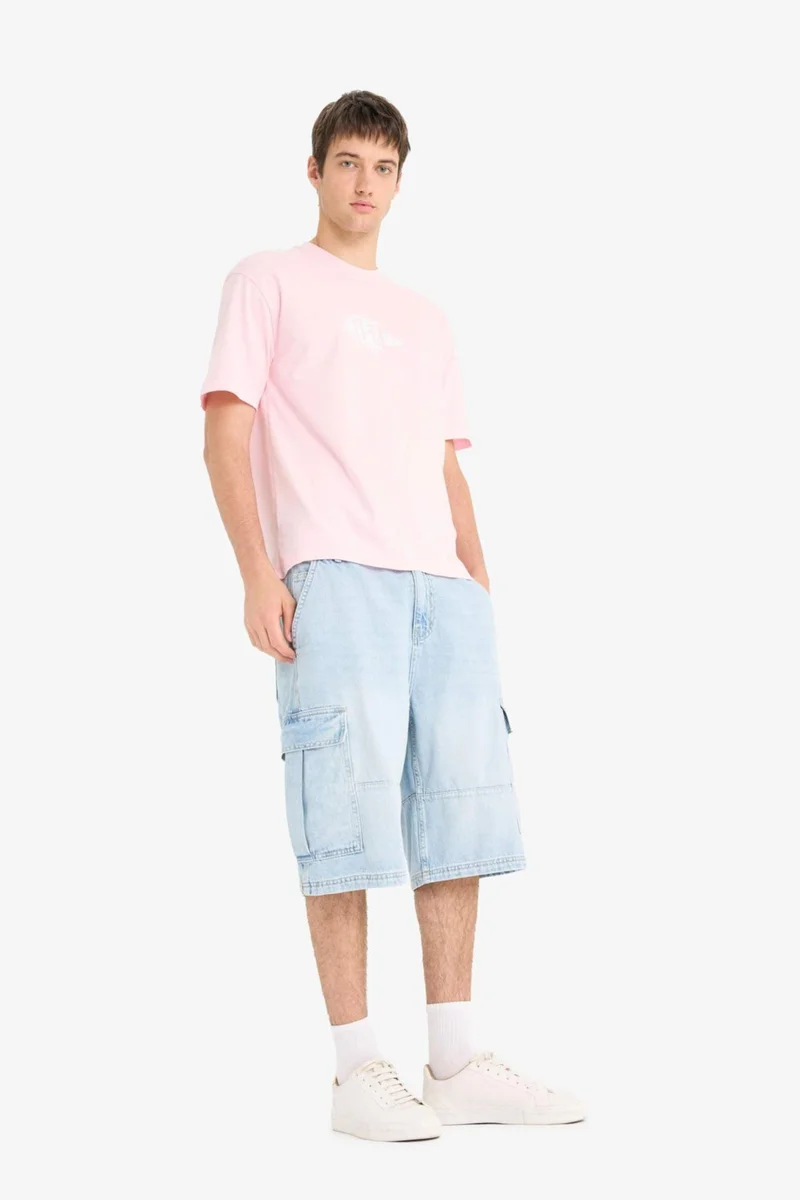 ديفاكتو Cotton Boxy Fit Crew Neck Printed T-Shirt
