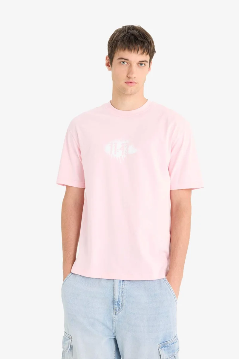 ديفاكتو Cotton Boxy Fit Crew Neck Printed T-Shirt