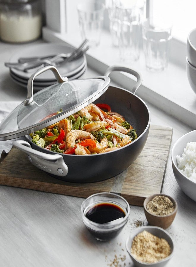 جرين بان مقلاة جرين بان الصحية المصنوعة من السيراميك غير اللاصق، مقاس 12 بوصة، للاستخدام اليومي، مزودة بمقبضين وغطاء، خالية من مركبات PFAS، متعددة الطبقات، مناسبة للطهي بالحث، آمنة للاستخدام في غسالة الصحون والفرن، لون أسود - Image 2