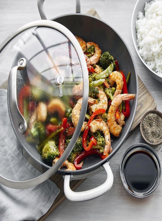 جرين بان مقلاة جرين بان الصحية المصنوعة من السيراميك غير اللاصق، مقاس 12 بوصة، للاستخدام اليومي، مزودة بمقبضين وغطاء، خالية من مركبات PFAS، متعددة الطبقات، مناسبة للطهي بالحث، آمنة للاستخدام في غسالة الصحون والفرن، لون أسود - Image 3