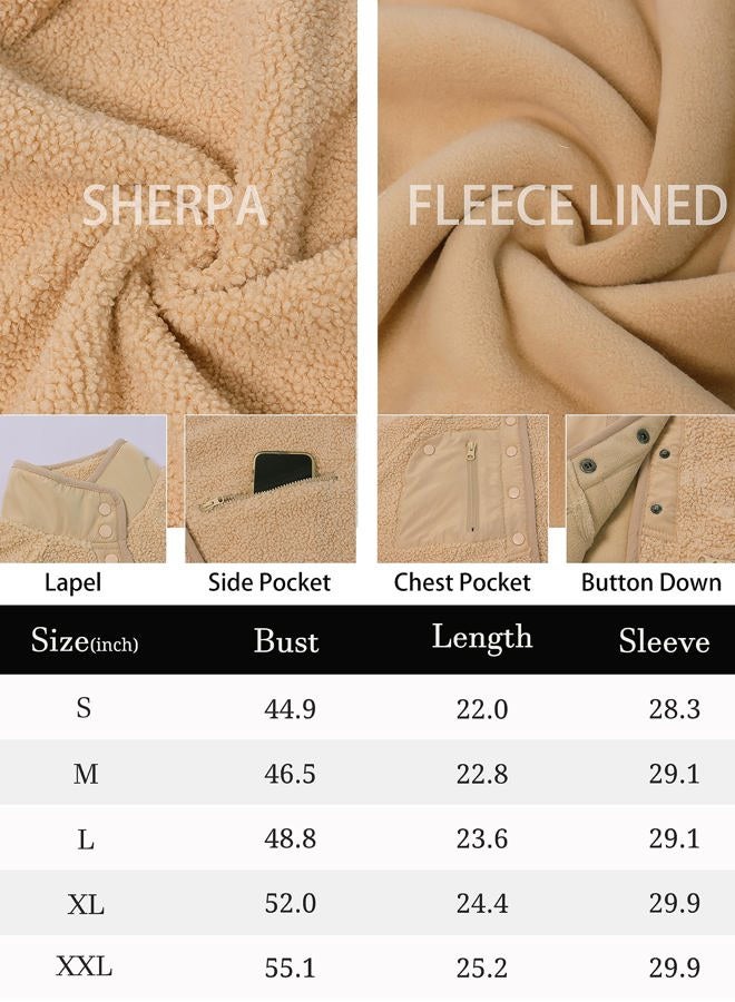 Omoone Women's Cropped Fleece Jacket Faux Fur Sherpa Coat Jackets Winter Outwear, Khaki, M - Image 5