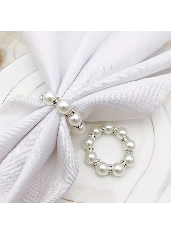10pcs Elegant Pearl Napkin Rings for Weddings Party Dining Decor - Image 1