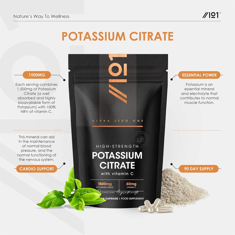 ALPHA01 Potassium Citrate 1500mg & Vitamin C 80mg â€“ 180 Veg Capsules â€“ High Strength Formula Providing 500mg Pottasium 100% NRV Vitamin C - by Alpha01 - Image 2