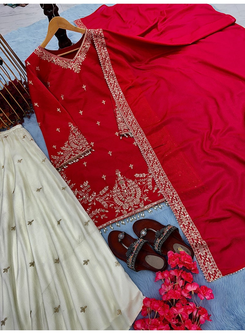 Super Asian Designer Heavy Silk Salwaar Set with 5 mm Sequin Embroidery & Fancy Dupatta – Premium Festive Wear  - Image 3