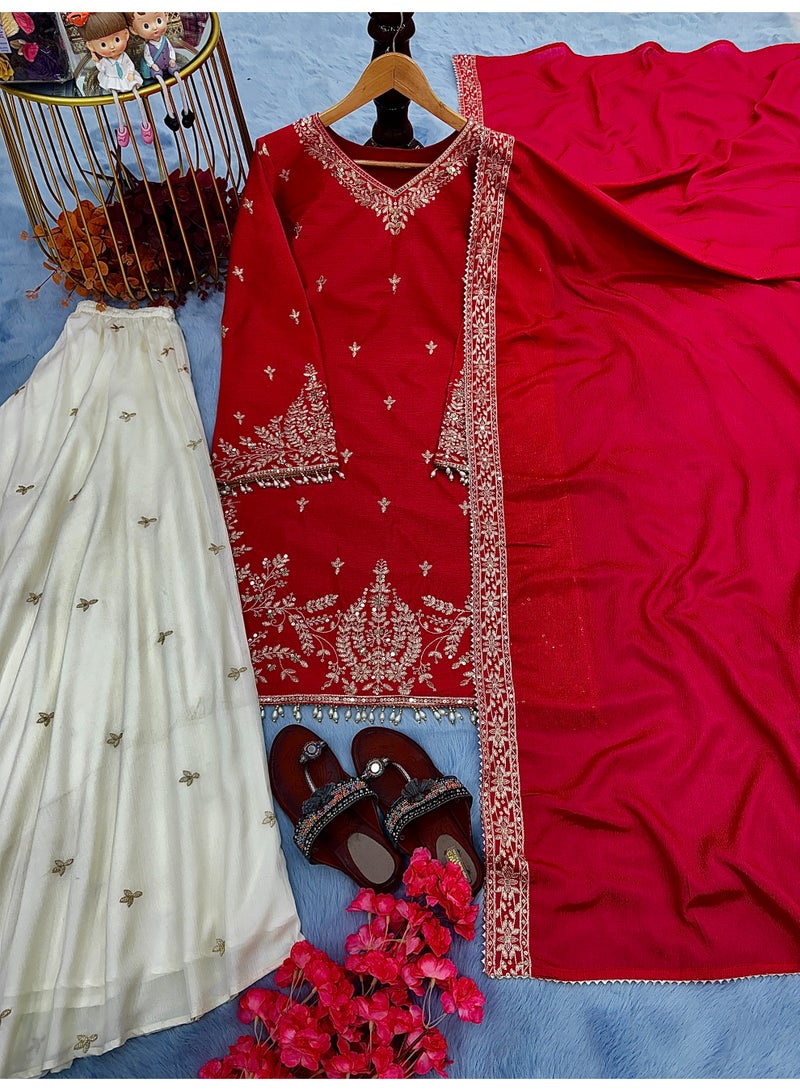 Super Asian Designer Heavy Silk Salwaar Set with 5 mm Sequin Embroidery & Fancy Dupatta – Premium Festive Wear  - Image 1