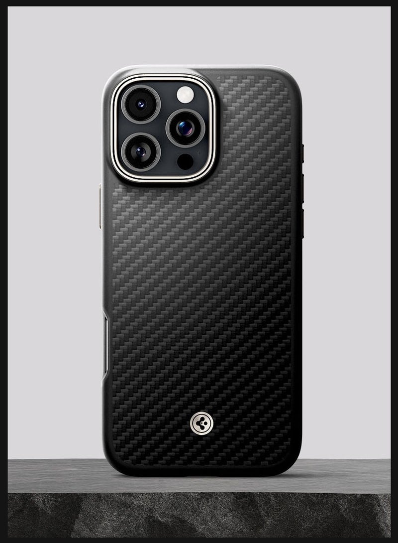 Spigen Enzo Aramid Fiber MagFit iPhone 16 PRO Case Cover with Magsafe (2024) - Black Natural - Image 3