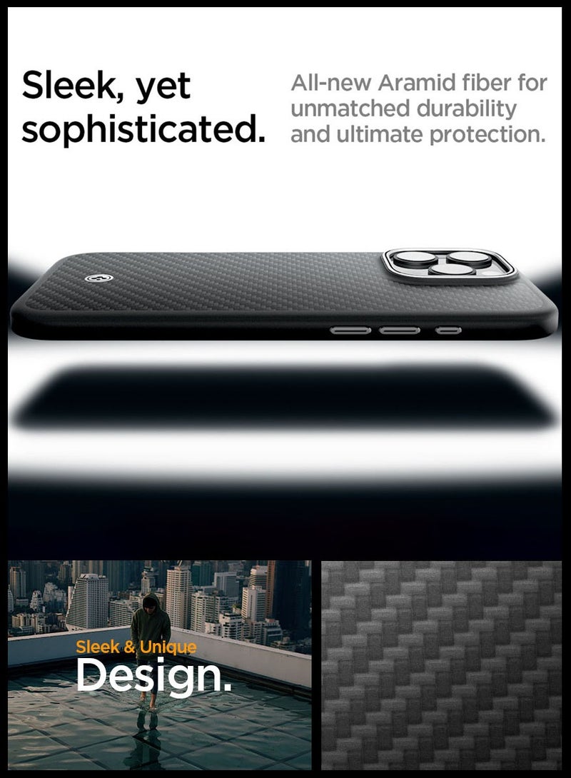 Spigen Enzo Aramid Fiber MagFit iPhone 16 PRO Case Cover with Magsafe (2024) - Black Natural - Image 4