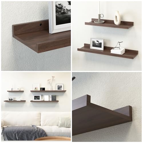 Boswillon 23.6 Inch Long Floating Shelves - 2 Set Farmhouse Wall Shelf for Bedroom, Nursery Book Shelf with Lip, Picture Ledge Shelf for Wall Decor Living Room Bathroom Kitchen - Walnut - Image 3