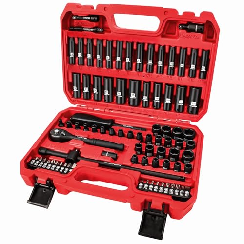 LLNDEI 1/4 inch Drive Impact Socket Set 83 Piece,Standard SAE(5/32-9/16 inch) Metric Size(4-15mm),72T Ratchet Wrench Handle,CR-V Mechanics Tool Set with Adapter,Screwdriver Bits for Automotive Repair - Image 1