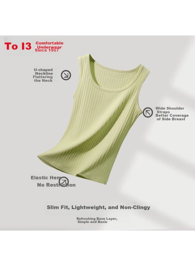 Hodo Women's Soft Cotton Stretch Jacquard Vertical Stripe Slim Fit U-neck Tank Top Summer New Arrival