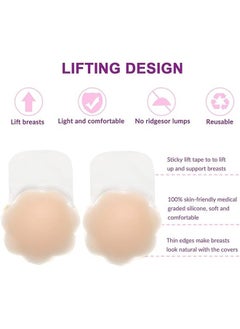 HY Reusable Adhesive Silicone Skin Color Invisible Self Breast Pads Breathable A-F Cup For Women, Plum Blossom Shape  - Image 2