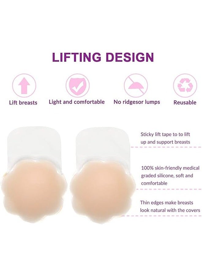 HY Reusable Adhesive Silicone Skin Color Invisible Self Breast Pads Breathable A-F Cup For Women, Plum Blossom Shape  - Image 2