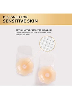 HY Reusable Adhesive Silicone Skin Color Invisible Self Breast Pads Breathable A-F Cup For Women, Plum Blossom Shape  - Image 5