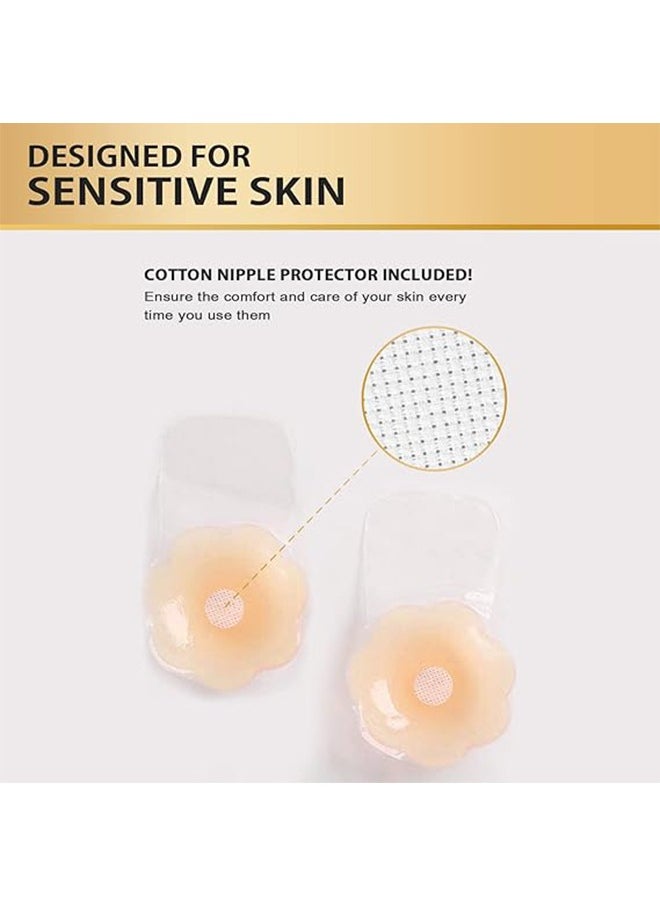 HY Reusable Adhesive Silicone Skin Color Invisible Self Breast Pads Breathable A-F Cup For Women, Plum Blossom Shape  - Image 5