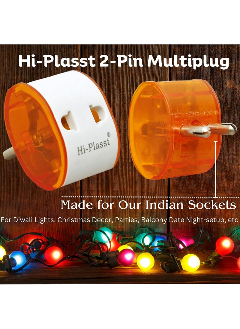 HI PLASST PINS N PLUGS HiPLASST 2Pin MultiPlug Adapter SocketConnector Pack of 5 Universal Travel Multiplug for Diwali Lights Christmas Lights Parties DIYs US to India Converter 5  - Image 3