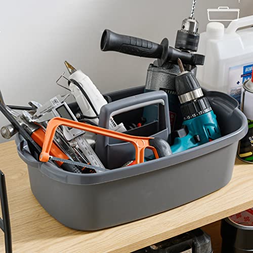 Haundry Large Cleaning Caddy with Handle, Tool Storage Basket Organizer, Sturdy Pail Bucket Organizer, Household Bucket for Cleaning Supplies - Gray - Image 3