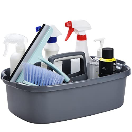 Haundry Large Cleaning Caddy with Handle, Tool Storage Basket Organizer, Sturdy Pail Bucket Organizer, Household Bucket for Cleaning Supplies - Gray - Image 1