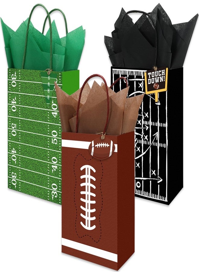 Whaline 18Pcs Football Paper Bag with 30 Sheets Black Green Brown Tissue Paper & Tag Treat Bags with Handles Candy Goodie Bags for Game Day Sport Theme Birthday Party Favors - Image 1