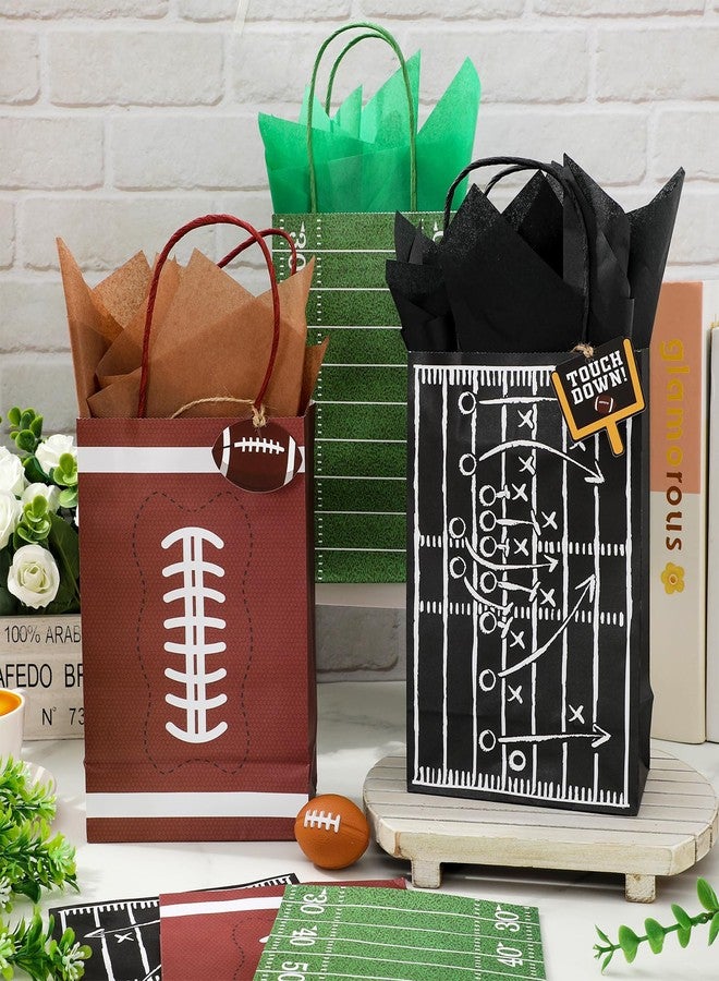 Whaline 18Pcs Football Paper Bag with 30 Sheets Black Green Brown Tissue Paper & Tag Treat Bags with Handles Candy Goodie Bags for Game Day Sport Theme Birthday Party Favors - Image 4