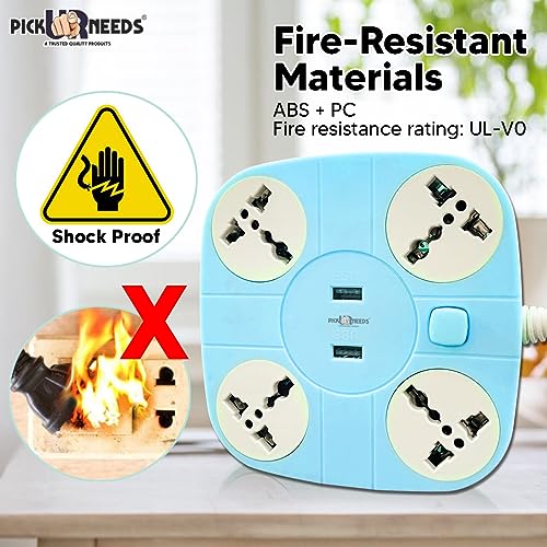 Pick Ur Needs Extension/Cord/Board/Switch/Power Strip with 2 USB Charging Ports and 4 Socket - 10 Amp Heavy Duty for Multiple Devices Smartphone Tablet Laptop - Image 4