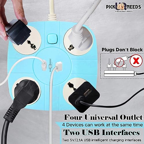 Pick Ur Needs Extension/Cord/Board/Switch/Power Strip with 2 USB Charging Ports and 4 Socket - 10 Amp Heavy Duty for Multiple Devices Smartphone Tablet Laptop - Image 3