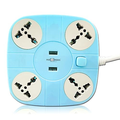 Pick Ur Needs Extension/Cord/Board/Switch/Power Strip with 2 USB Charging Ports and 4 Socket - 10 Amp Heavy Duty for Multiple Devices Smartphone Tablet Laptop - Image 2