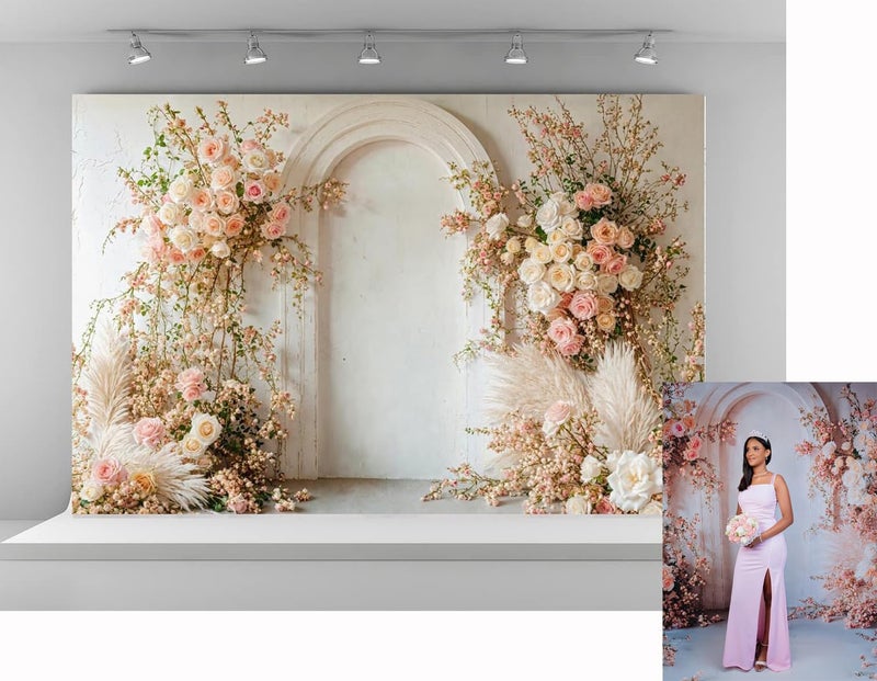 Kate 10x6.5ft Spring Pink Flowers Backdrops for Photography White Wall Background Children Birthday Party Decoration Backdrop - Image 1