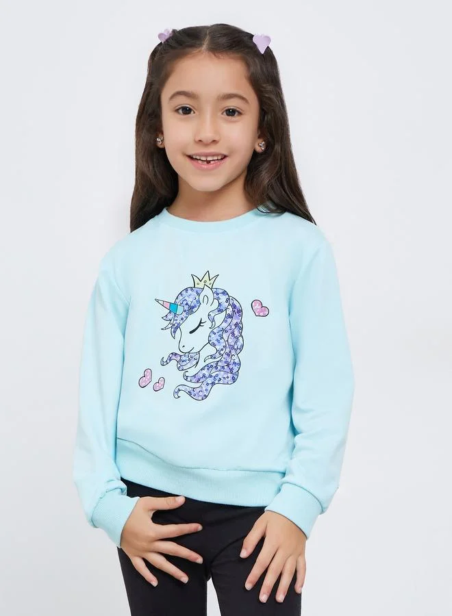 Styli Styli Girls Blue Unicorn Graphic Sweatshirt