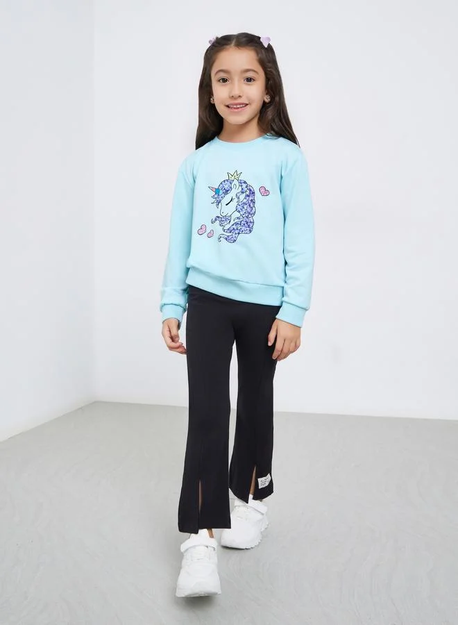 Styli Styli Girls Blue Unicorn Graphic Sweatshirt