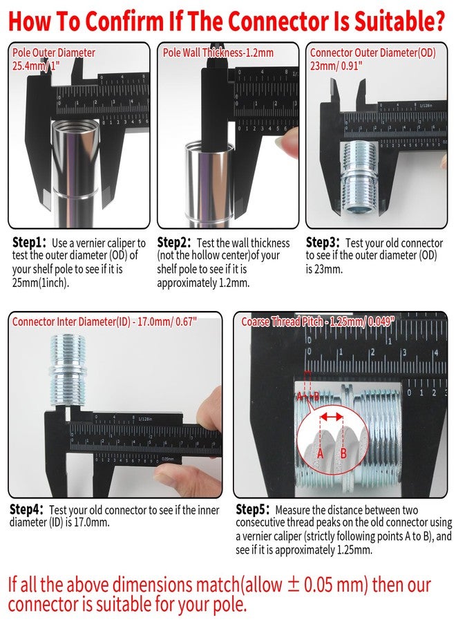 HOWDIA Coarse Thread 1.25mm Connectors for 1"/ 25.4mm Diameter wire shelving poles with 0.047"/ 1.2mm Thick, Pole Connector for 1″-OD tubing with a coarse 1.25 mm thread and hole ≈23 mm, 4 Pack - Image 3