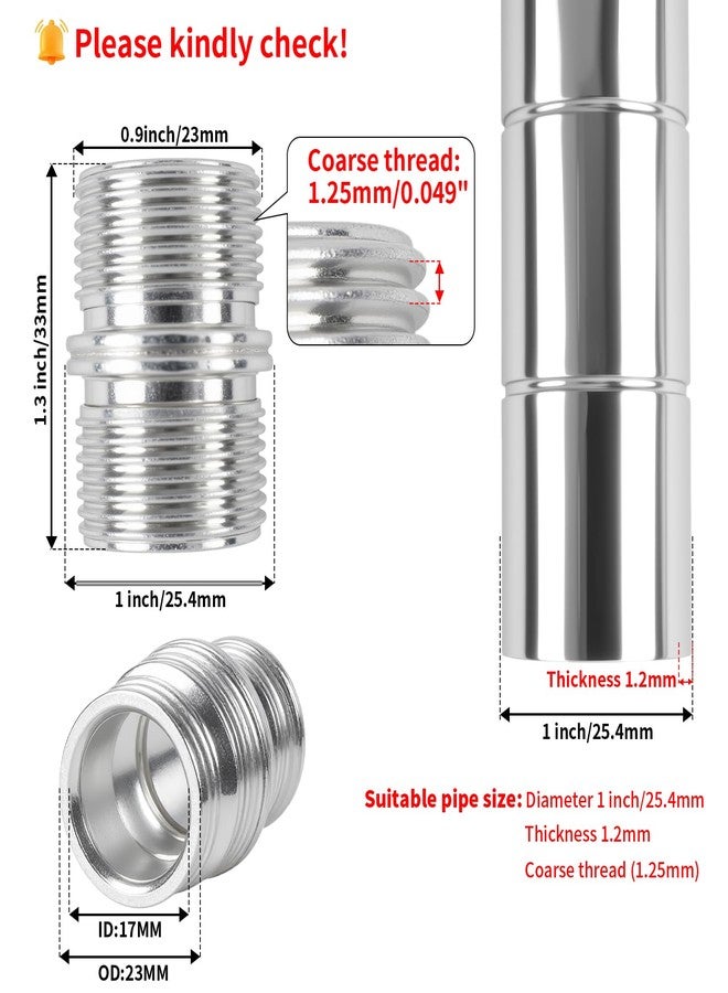 HOWDIA Coarse Thread 1.25mm Connectors for 1"/ 25.4mm Diameter wire shelving poles with 0.047"/ 1.2mm Thick, Pole Connector for 1″-OD tubing with a coarse 1.25 mm thread and hole ≈23 mm, 4 Pack - Image 2