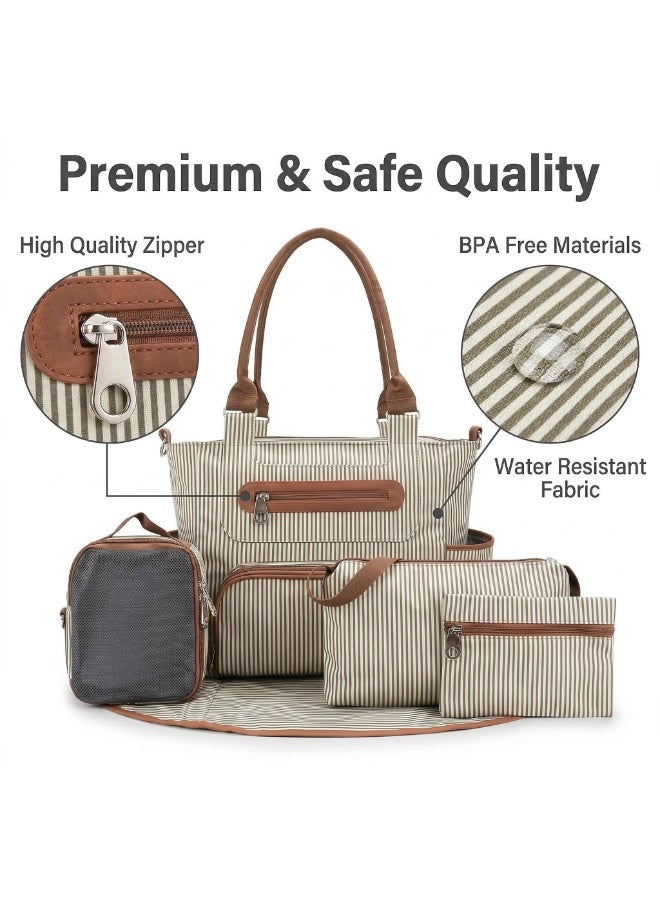 Multifunctional Waterproof Diaper Bag 7-Piece Set with Stroller Clips, Large Capacity Baby Tote with Changing Pad, Bottle Bag & Accessories, Travel Diaper Bag for New Mom Essentials, Machine Washable - Image 2