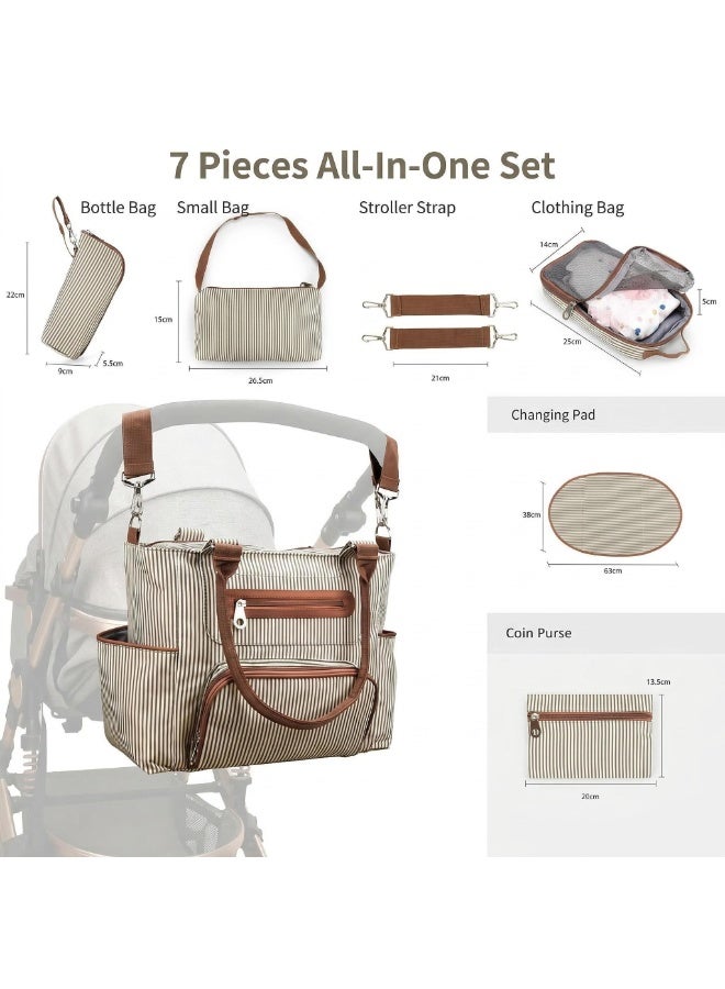 Multifunctional Waterproof Diaper Bag 7-Piece Set with Stroller Clips, Large Capacity Baby Tote with Changing Pad, Bottle Bag & Accessories, Travel Diaper Bag for New Mom Essentials, Machine Washable - Image 5