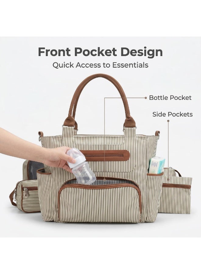 Multifunctional Waterproof Diaper Bag 7-Piece Set with Stroller Clips, Large Capacity Baby Tote with Changing Pad, Bottle Bag & Accessories, Travel Diaper Bag for New Mom Essentials, Machine Washable - Image 4