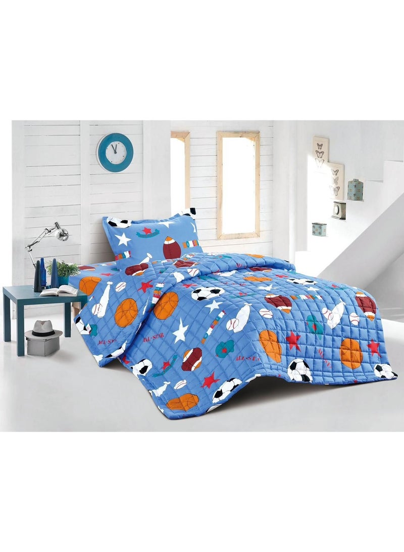 Compressed bed comforter set consisting of 3 pieces with children's drawings