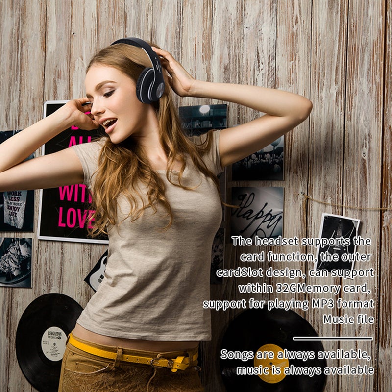 سماعة رأس لاسلكية قابلة للطي مزودة بتكنولوجيا البلوتوث مع ميكروفون أسود - Image 2