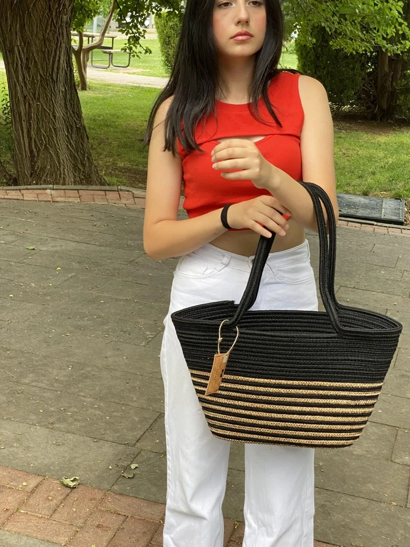 بدز ديري Jute Straw Look Handbag Beach Bag Shoulder Bag