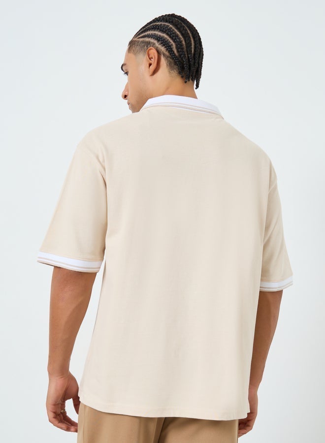 Styli Men Beige Oversize Knitted Polo - Image 4